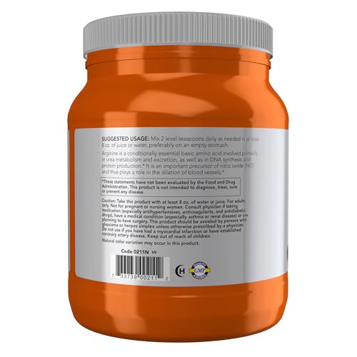 NOW Sports Nutrition, L-Arginine Powder, Nitric Oxide Precursor, Amino Acids, 2.2-Pound