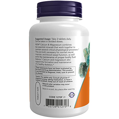 NOW Supplements, Calcium & Magnesium 2:1 Ratio, High Potency, Supports Bone Health*, 100 Tablets