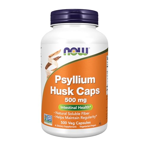 NOW Supplements, Psyllium Husk Caps 500 mg, Non-GMO Project Verified, Natural Soluble Fiber, Intestinal Health*, 500 Veg Capsules