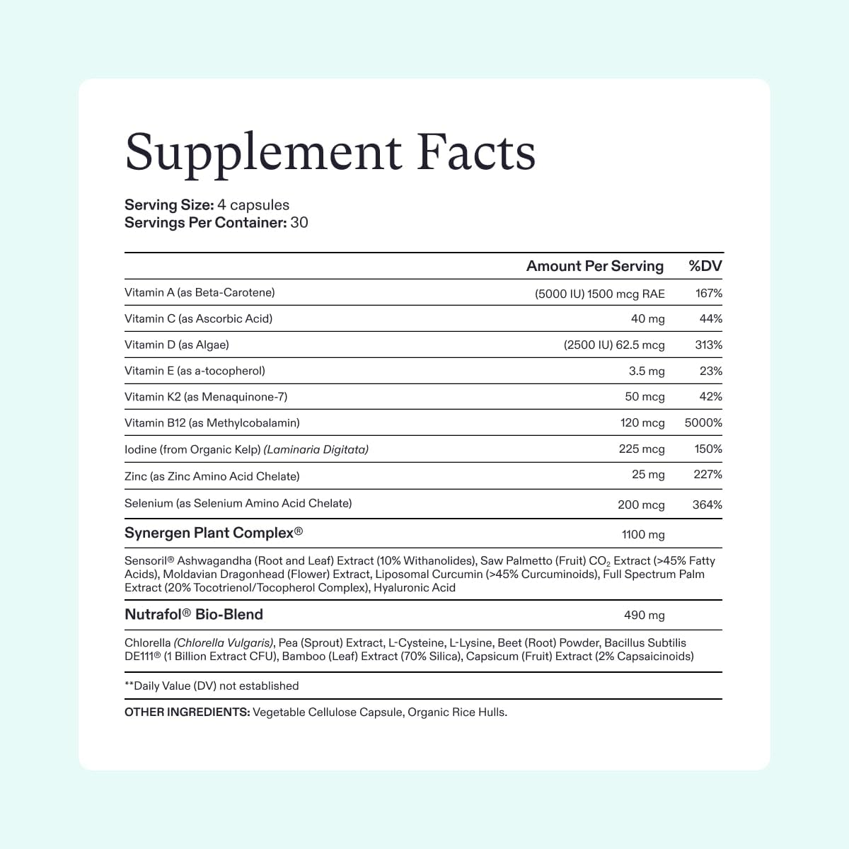 Nutrafol Women's Vegan Hair Growth Supplements, Plant-based