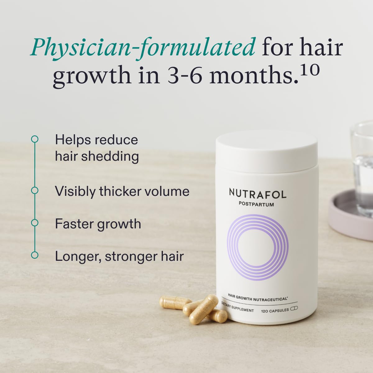 Nutrafol Postpartum Hair Growth Supplements, Clinically Tested for Visibly Thicker Hair and Less Shedding, Breastfeeding-friendly