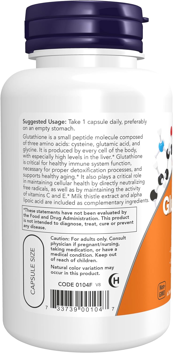 NOW Supplements, Glutathione 500 mg, With Milk Thistle Extract & Alpha Lipoic Acid, Free Radical Neutralizer