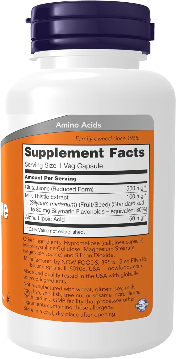 NOW Supplements, Glutathione 500 mg, With Milk Thistle Extract & Alpha Lipoic Acid, Free Radical Neutralizer